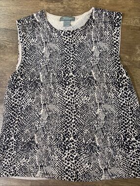 SML Splendid Black and Cream Animal-Print Sleeveless Top Silk/Nylon Blend XL